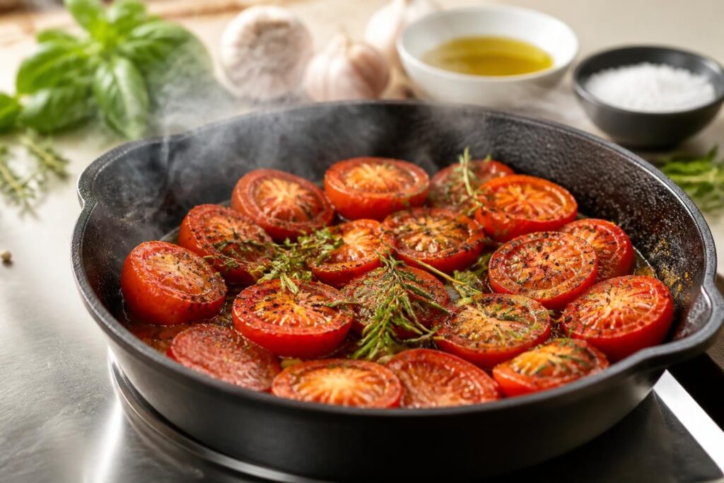 découvrez comment préparer des tomates provençales à la poêle pour des saveurs riches et intensifiées en seulement quelques minutes, grâce à une astuce simple et efficace.