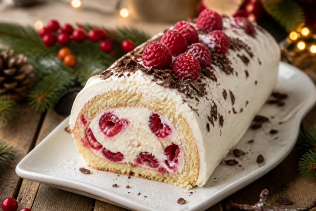 découvrez une recette facile de bûche de noël au mascarpone, agrémentée de framboises fraîches et de chocolat fondant, idéale pour des fêtes gourmandes et réussies.