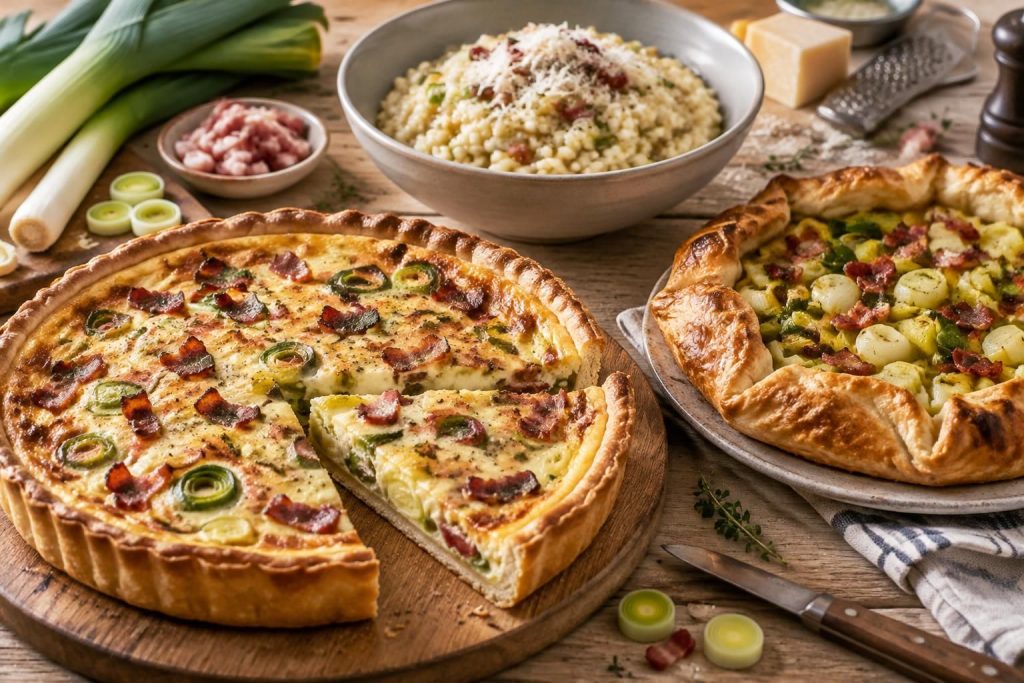 découvrez nos recettes de poireaux aux lardons : quiches, tartes et risottos savoureux, faciles à préparer pour des repas gourmands.