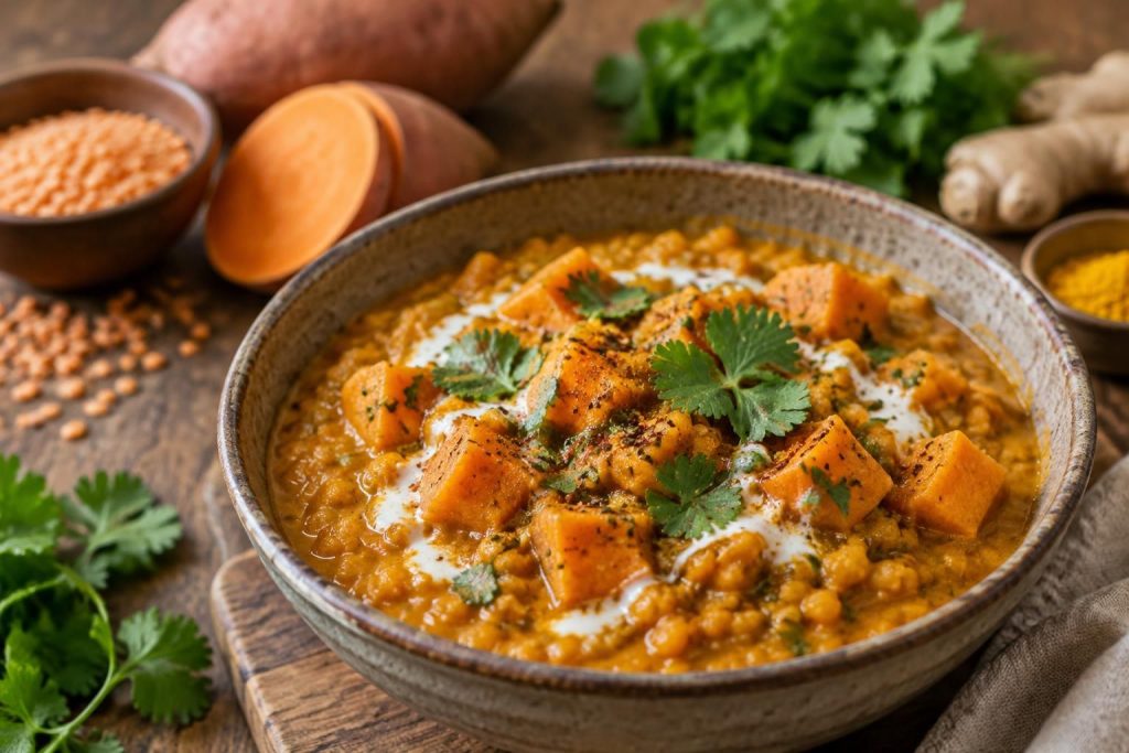 découvrez une recette facile de dhal aux lentilles corail et patate douce, à préparer rapidement au cookeo ou au thermomix.