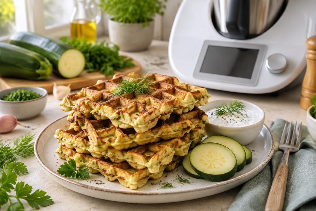 préparez de délicieuses gaufres de courgettes au thermomix : une recette rapide, facile et savoureuse pour cuisiner les légumes autrement.