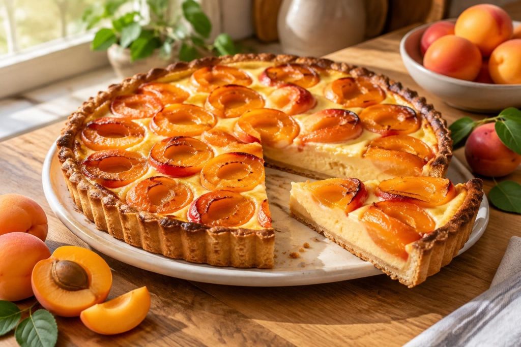 découvrez une tarte flan aux abricots frais, fondante et gourmande, facile à préparer au thermomix ou de façon traditionnelle.